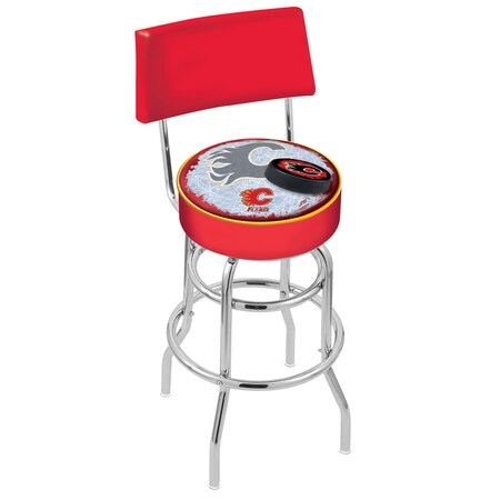 Holland Bar Stool Co 25" Chrome 2-Ring Calgary Flames Swivel Bar Stool, Back L7C425CalFla-D2